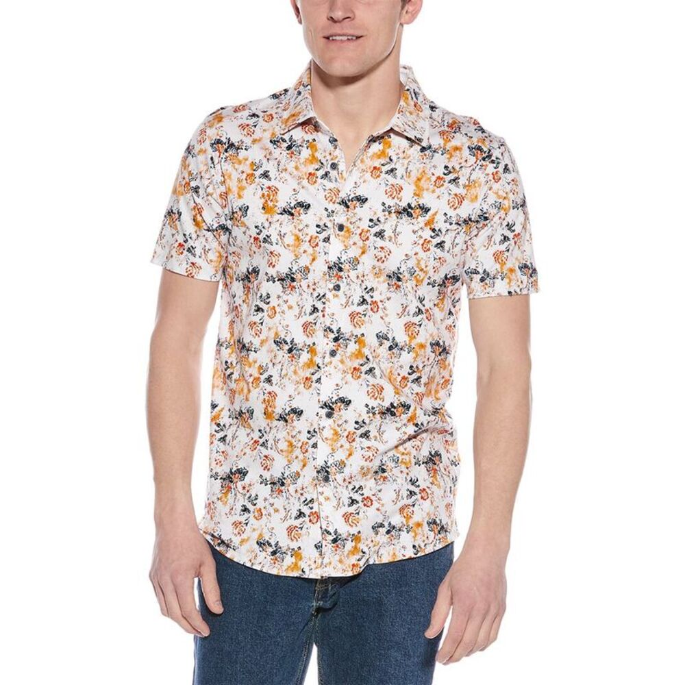 Raffi Mens  Floral Print Shirt, Orange